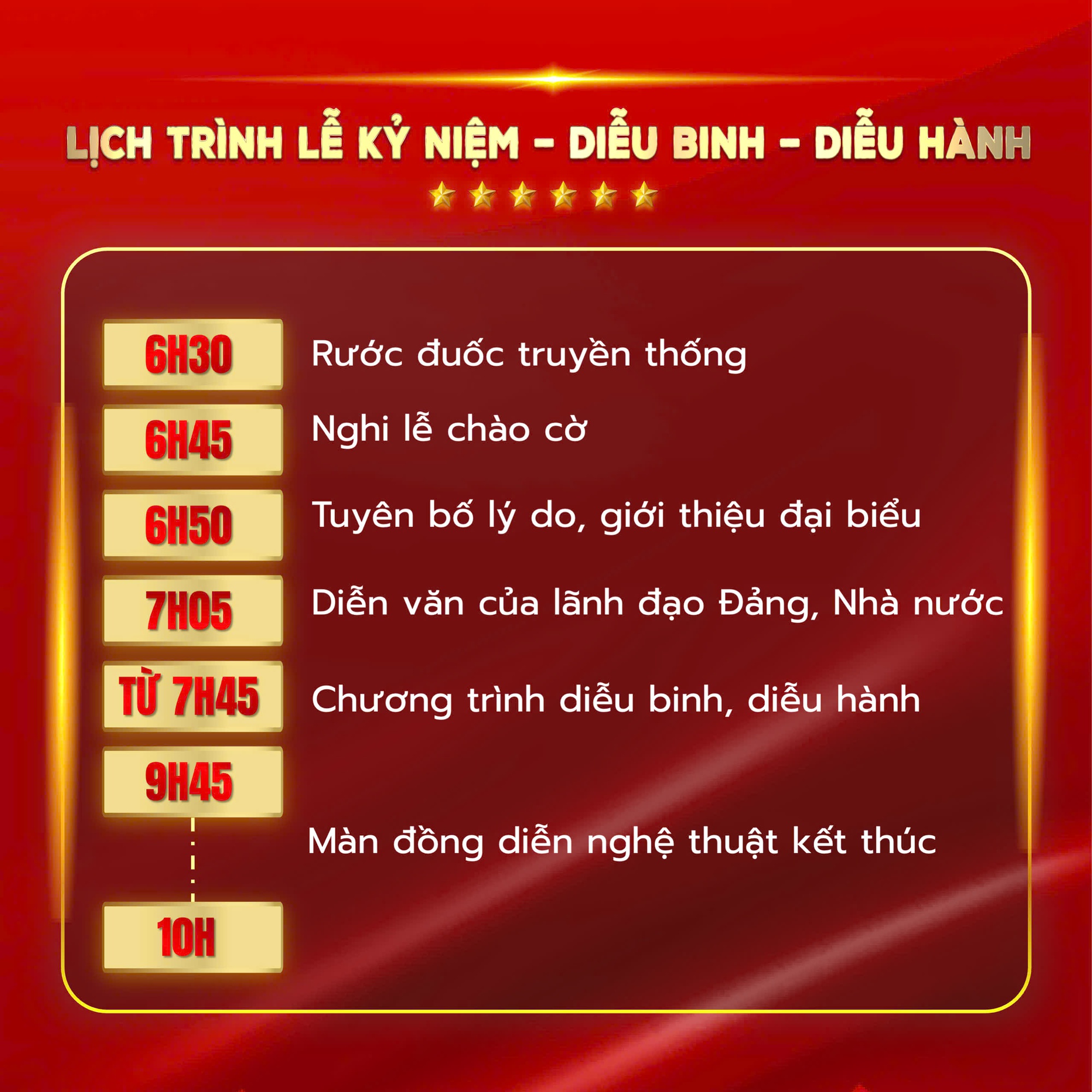 Kỷ niệm 80 năm Quốc khánh 29 tại Việt Nam – Lịch trình
